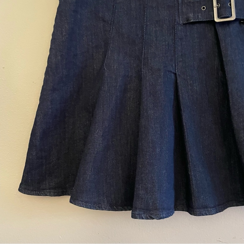 Joe Fresh Denim Pleated Mini Skirt with Buckle Detail – Size 14 NWOT - Picture 9 of 16